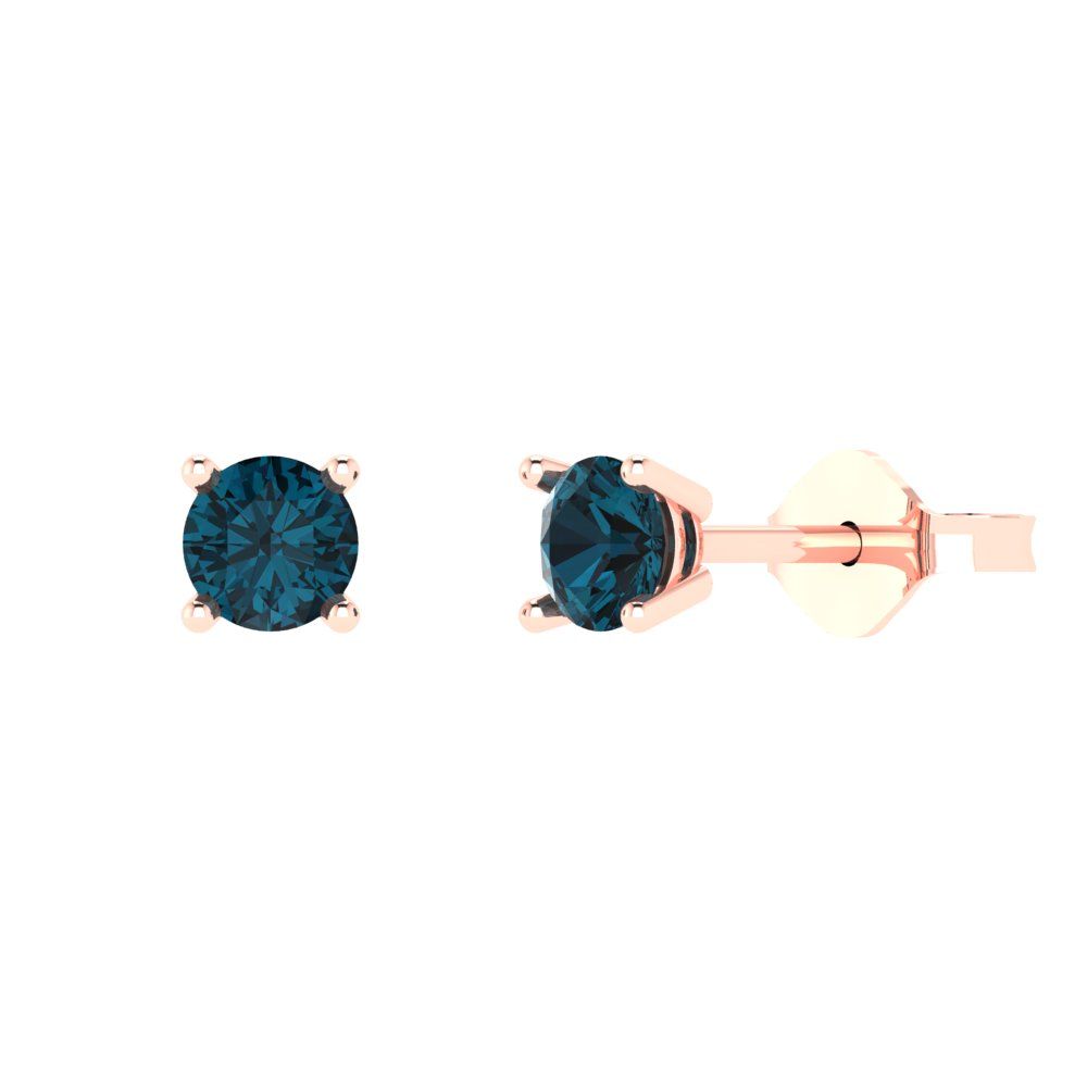 0.2 ctw London Blue Topaz Studs Earrings | 3.0mm Round Cut White Gold Push back | December Birthstone