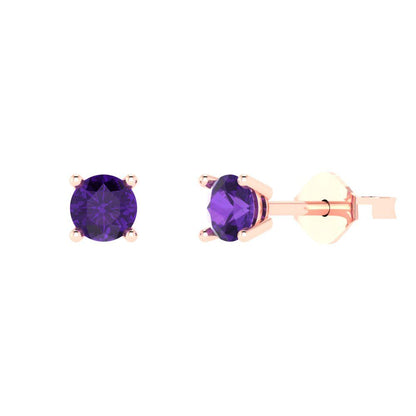 0.2cttw Round Cut Natural Amethyst Gold-Plated 925 Silver Push Back Stud Earrings