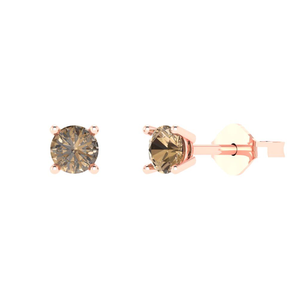 0.2 ctw Champagne Studs Earrings | 3.0mm Round Cut White Gold Push back | April Birthstone