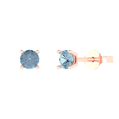 0.2cttw Round Cut Natural Aquamarine Gold-Plated 925 Silver Push Back Stud Earrings