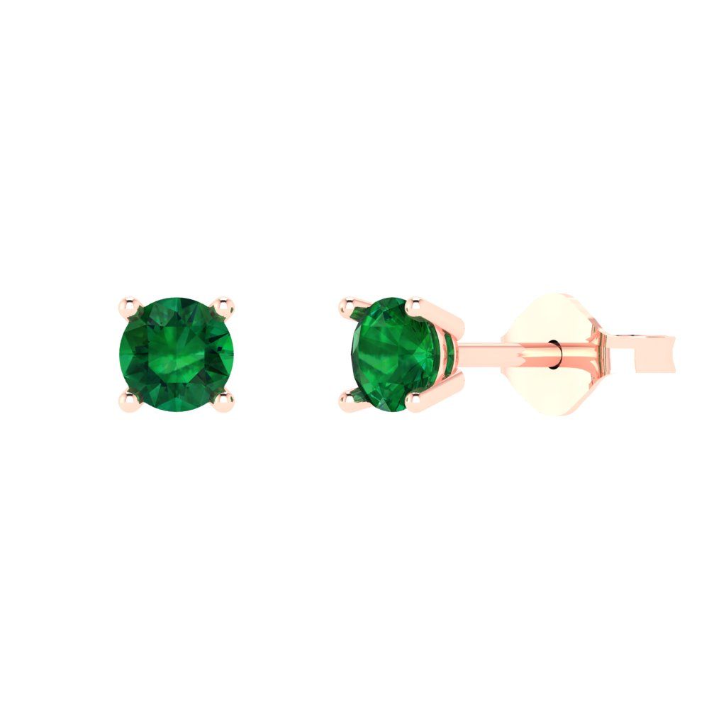 0.2 ctw Emerald Studs Earrings | 3.0mm Round Cut White Gold Push back | May Birthstone