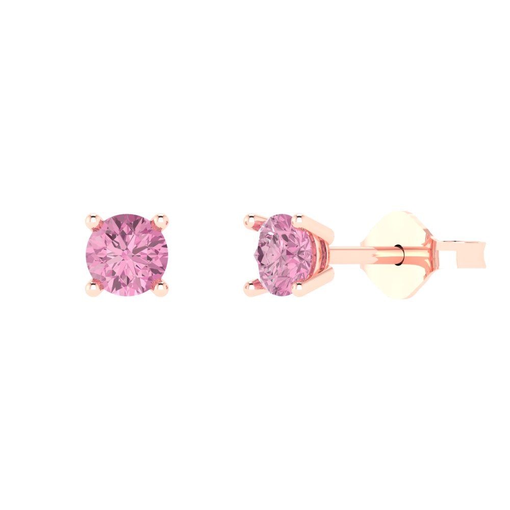 0.2cttw Round Cut Simulated Pink Diamond Gold-Plated 925 Silver Push Back Stud Earrings