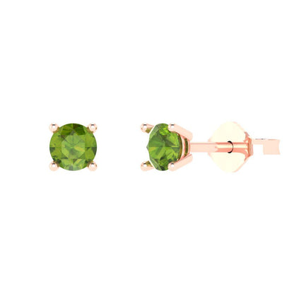 0.2cttw Round Cut Natural Peridot Gold-Plated 925 Silver Push Back Stud Earrings