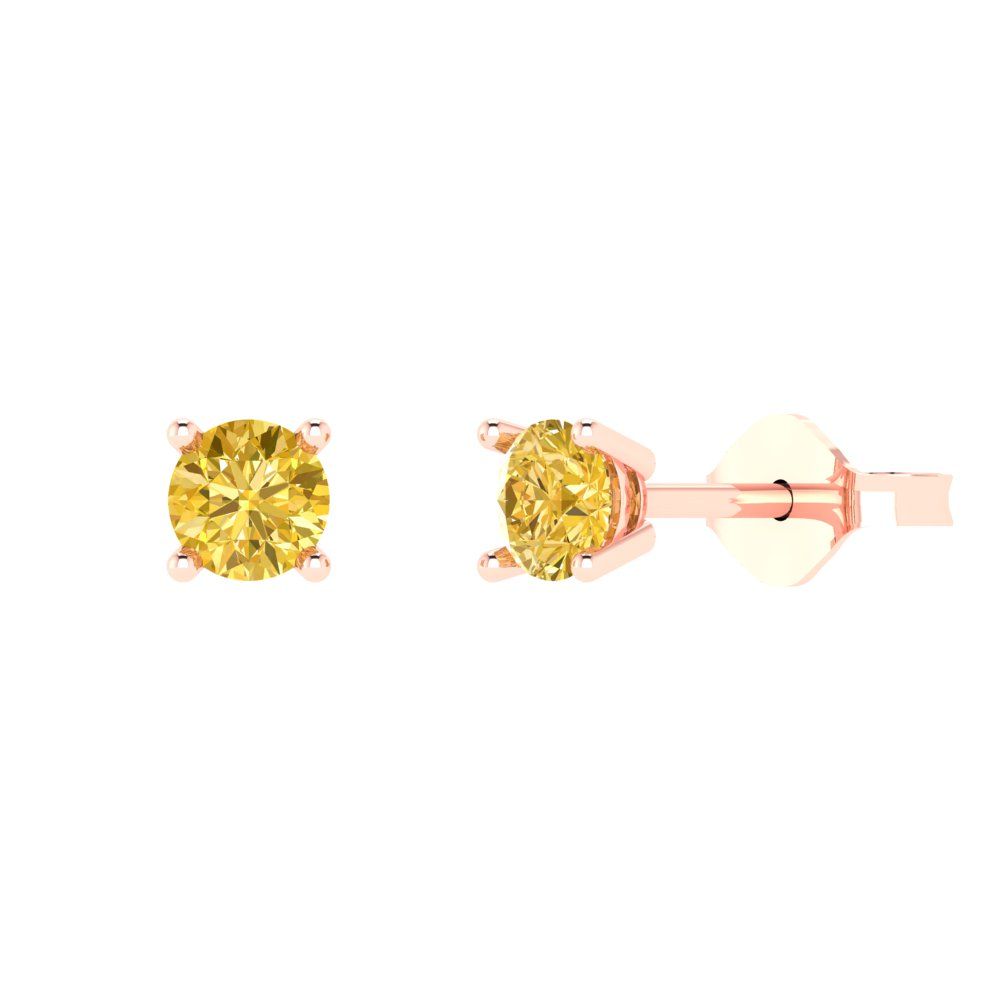 0.2cttw Round Cut Simulated Yellow Diamond Gold-Plated 925 Silver Push Back Stud Earrings