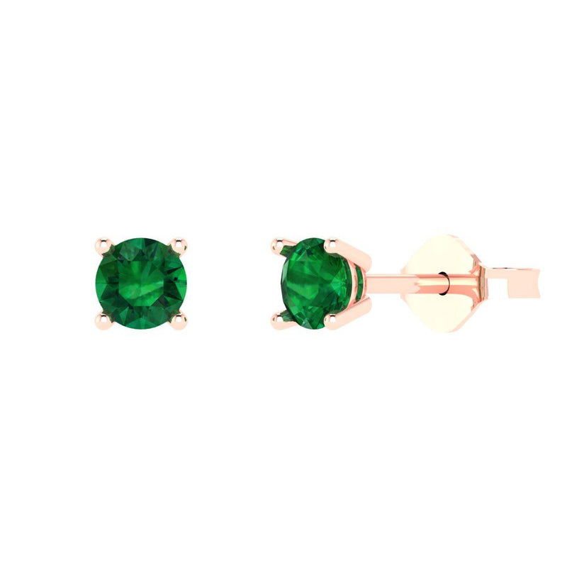 0.2 ct Brilliant Round Cut Solitaire Studs Simulated Emerald Stone Rose Gold Earrings Push back
