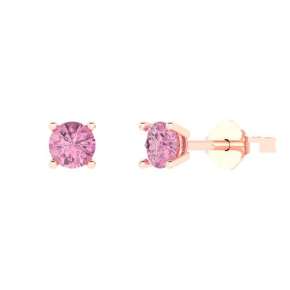 0.2cttw Round Cut Simulated Pink Diamond Gold-Plated 925 Silver Push Back Stud Earrings