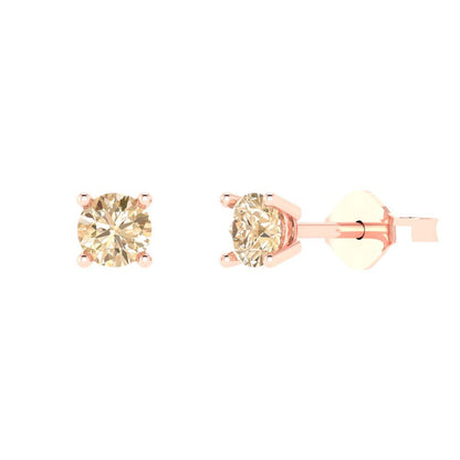 0.2cttw Round Cut Natural Morganite Gold-Plated 925 Silver Push Back Stud Earrings