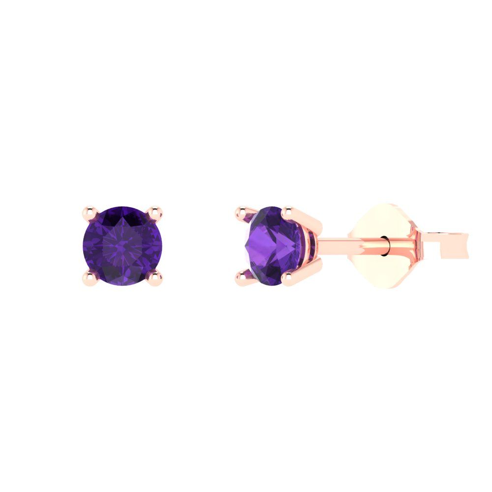 0.2 ctw Amethyst Studs Earrings | 3.0mm Round Cut White Gold Push back | February Birthstone