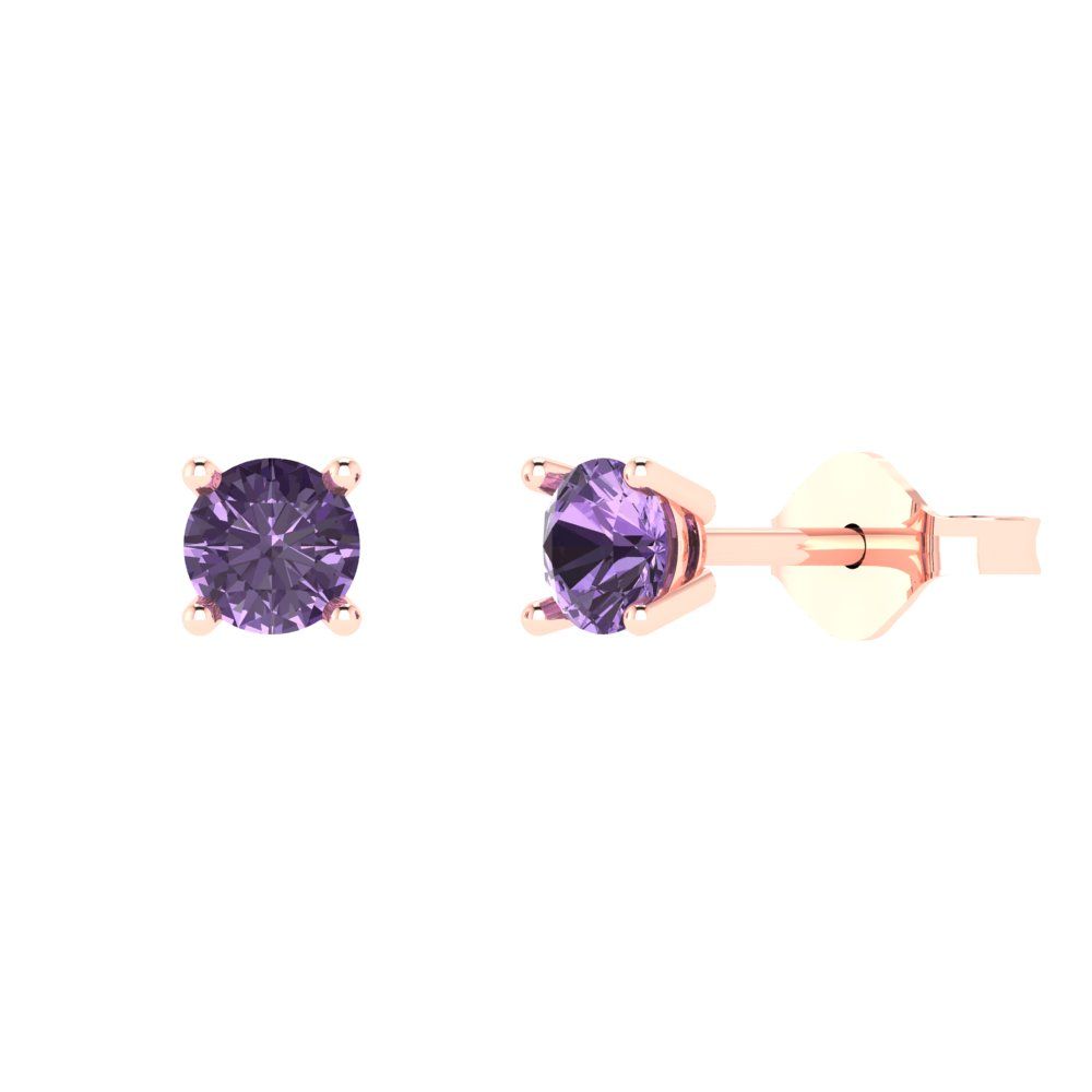 0.2 ctw Alexandrite Studs Earrings | 3.0mm Round Cut White Gold Push back | June Birthstone