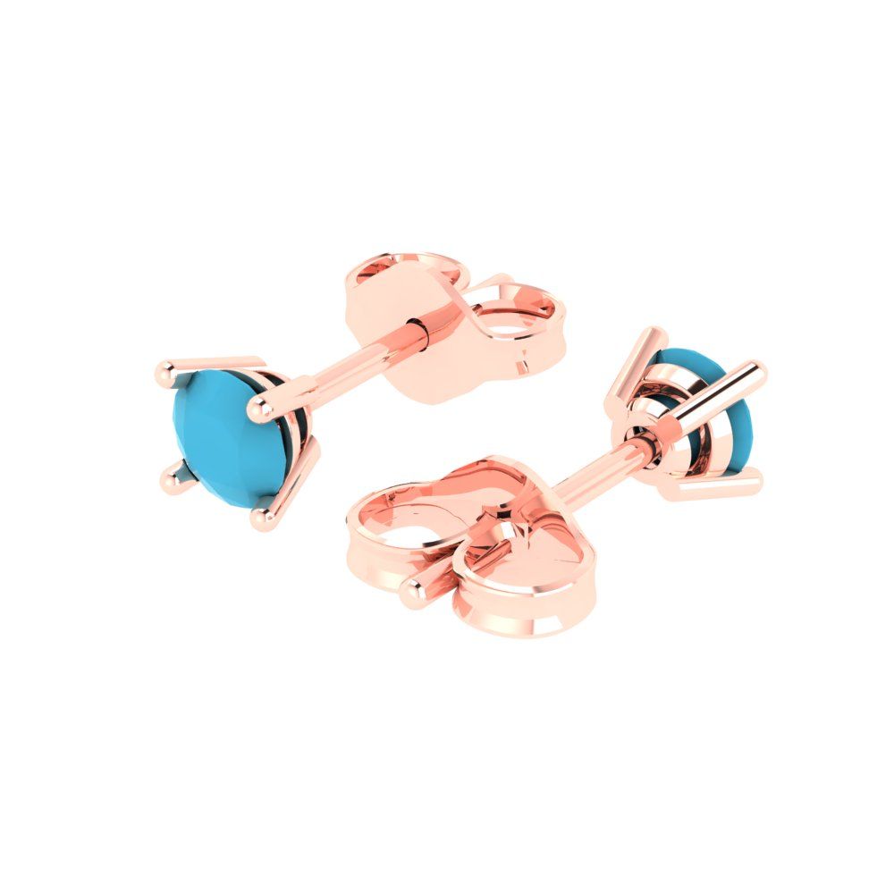 0.2cttw Round Cut Simulated Turquoise Gold-Plated 925 Silver Push Back Stud Earrings
