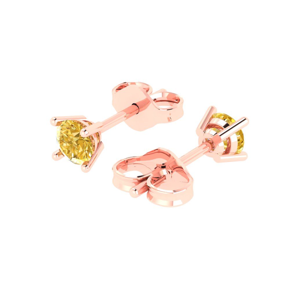 0.2 ctw Citrine Studs Earrings | 3.0mm Round Cut White Gold Push back | November Birthstone