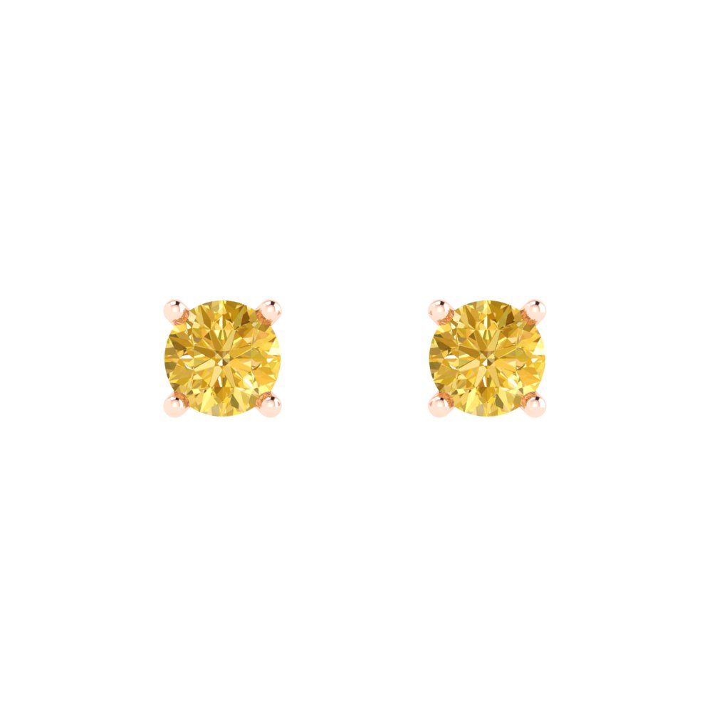 0.2 ctw Citrine Studs Earrings | 3.0mm Round Cut White Gold Push back | November Birthstone