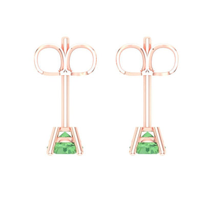0.2 ctw Green Zirconia Studs Earrings | 3.0mm Round Cut White Gold Push back | April Birthstone