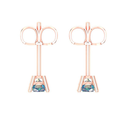 0.2 ctw Blue Moissanite Studs Earrings | 3.0mm Round Cut White Gold Push back | April Birthstone