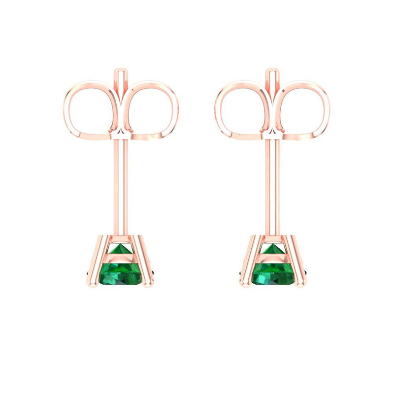 0.2 ct Brilliant Round Cut Solitaire Studs Simulated Emerald Stone Rose Gold Earrings Push back
