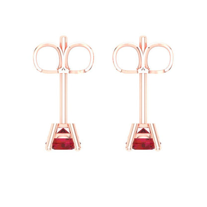 0.2 ctw Ruby Studs Earrings | 3.0mm Round Cut White Gold Push back | July Birthstone