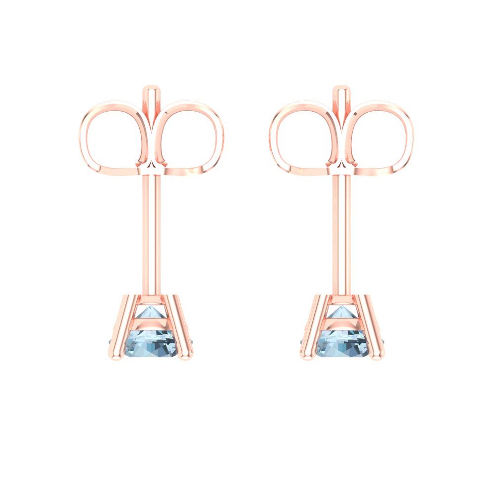 0.2 ctw Aquamarine Studs Earrings | 3.0mm Round Cut White Gold Push back | March Birthstone
