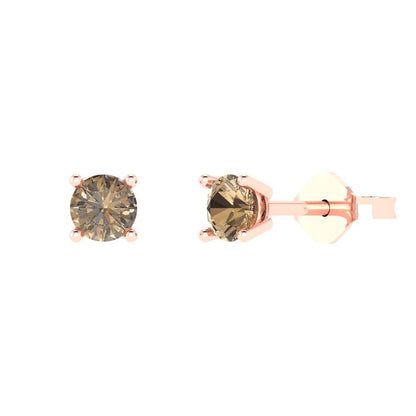 0.5 ctw Champagne Studs Earrings | 4.0mm Round Cut White Gold Push Back | April Birthstone