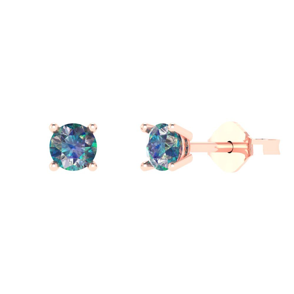 0.5 ctw Blue Moissanite Studs Earrings | 4.0mm Round Cut White Gold Push Back | April Birthstone