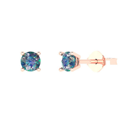 0.5 ctw Blue Moissanite Studs Earrings | 4.0mm Round Cut White Gold Push Back | April Birthstone