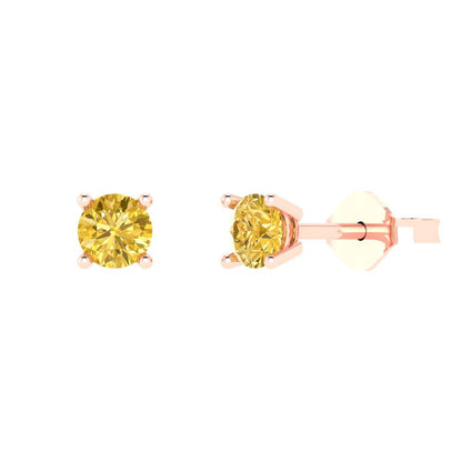 0.5 ctw Citrine Studs Earrings | 4.0mm Round Cut White Gold Push Back | November Birthstone