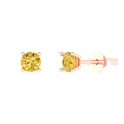 0.5cttw Round Cut Simulated Yellow Diamond Gold-Plated 925 Silver Push Back Stud Earrings
