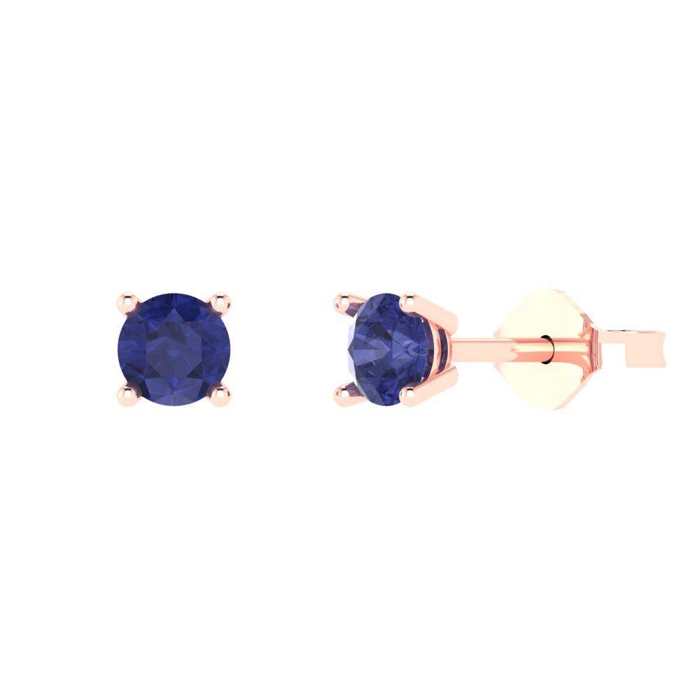 0.5 ctw Tanzanite Studs Earrings | 4.0mm Round Cut White Gold Push Back | December Birthstone