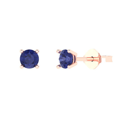 0.5 ctw Tanzanite Studs Earrings | 4.0mm Round Cut White Gold Push Back | December Birthstone