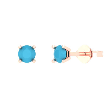 0.5 ctw Turquoise Studs Earrings | 4.0mm Round Cut White Gold Push Back | December Birthstone