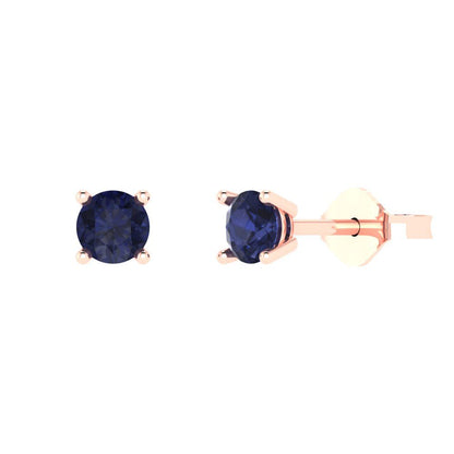 0.5cttw Round Cut Simulated Blue Sapphire Gold-Plated 925 Silver Push Back Stud Earrings