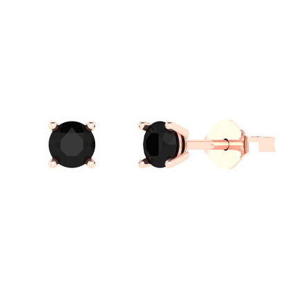0.5 ctw Onyx Studs Earrings | 4.0mm Round Cut White Gold Push Back | July Birthstone