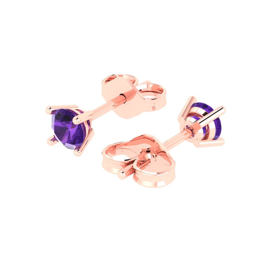 0.5 ctw Amethyst Studs Earrings | 4.0mm Round Cut White Gold Push Back | February Birthstone