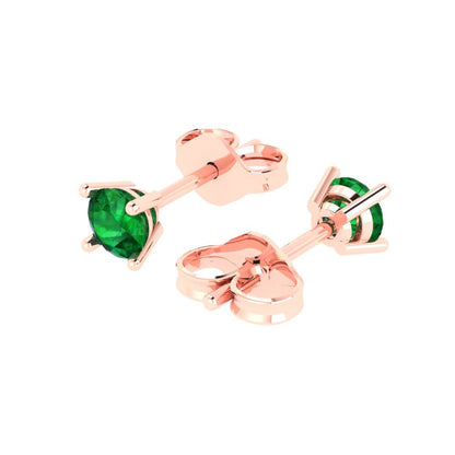 0.5 ctw Emerald Studs Earrings | 4.0mm Round Cut White Gold Push Back | May Birthstone