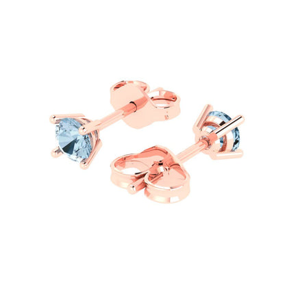 0.5 ctw Aquamarine Studs Earrings | 4.0mm Round Cut White Gold Push Back | March Birthstone