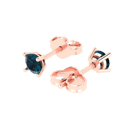 0.5cttw Round Cut Natural London Blue Topaz Gold-Plated 925 Silver Push Back Stud Earrings
