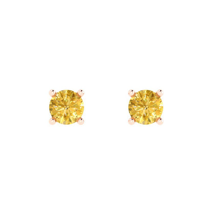 0.5 ctw Yellow Zirconia Studs Earrings | 4.0mm Round Cut White Gold Push Back | April Birthstone