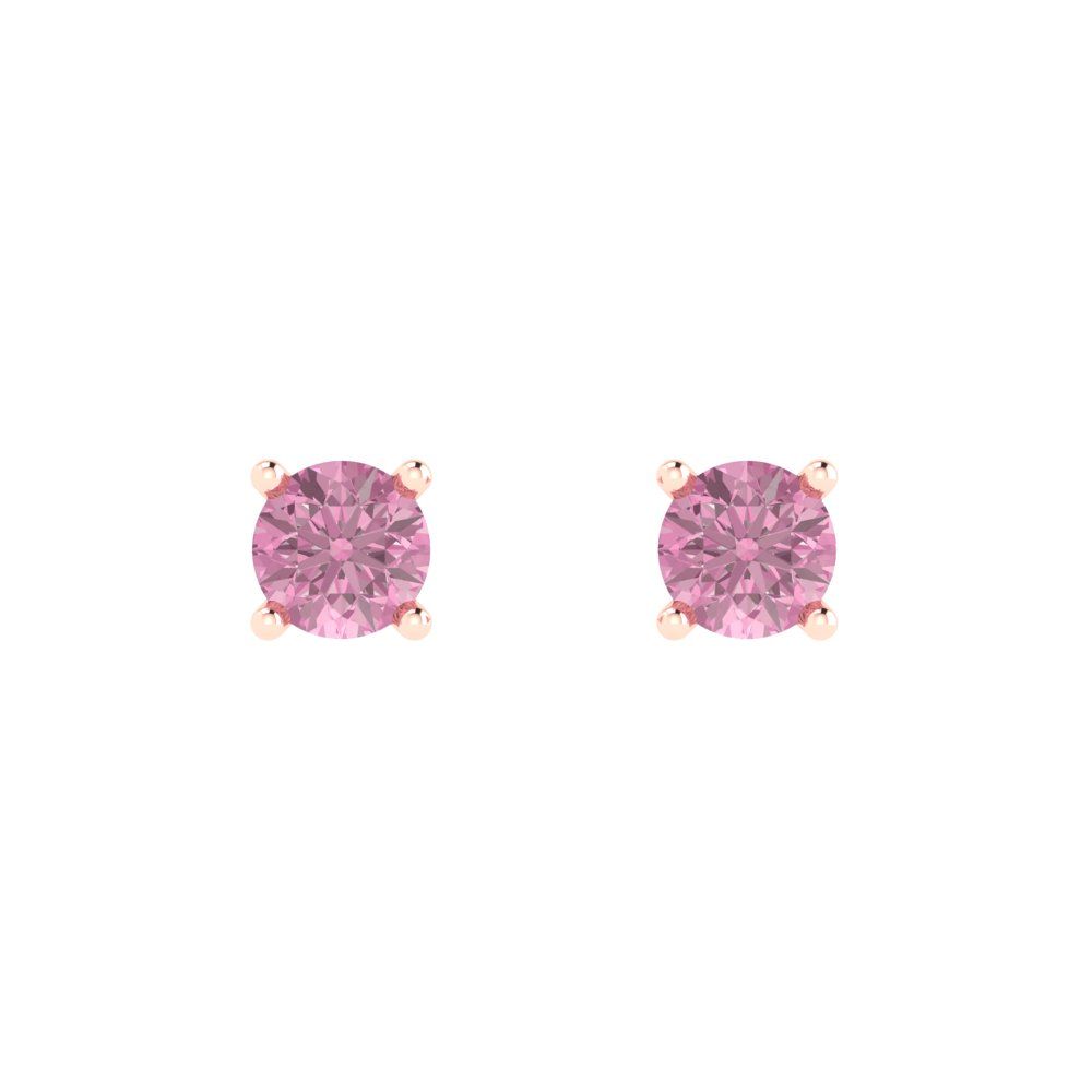 0.5 ctw Pink Zirconia Studs Earrings | 4.0mm Round Cut White Gold Push Back | April Birthstone