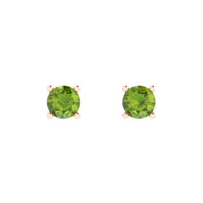 0.5cttw Round Cut Natural Peridot Gold-Plated 925 Silver Push Back Stud Earrings