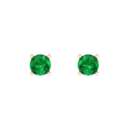 0.5 ctw Emerald Studs Earrings | 4.0mm Round Cut White Gold Push Back | May Birthstone