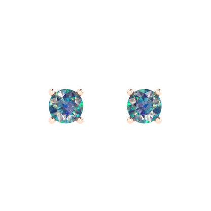 0.5 ctw Blue Moissanite Studs Earrings | 4.0mm Round Cut White Gold Push Back | April Birthstone