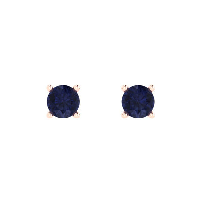 0.5 ctw Blue Sapphire Studs Earrings | 4.0mm Round Cut White Gold Push Back | September Birthstone