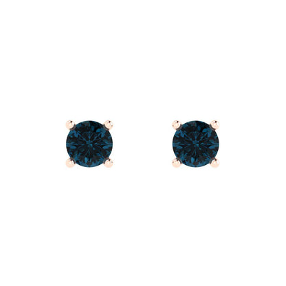 0.5 ctw London Blue Topaz Studs Earrings | 4.0mm Round Cut White Gold Push Back | December Birthstone