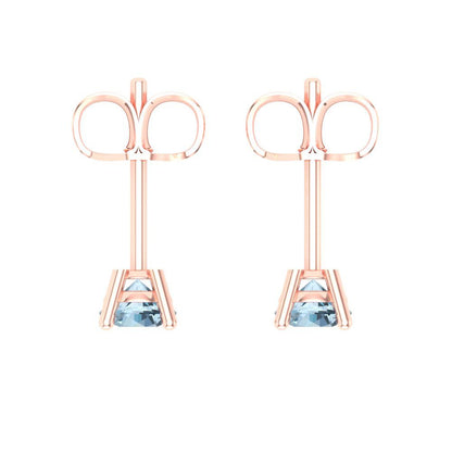 0.5 ctw Swiss Blue Topaz Studs Earrings | 4.0mm Round Cut White Gold Push Back | December Birthstone