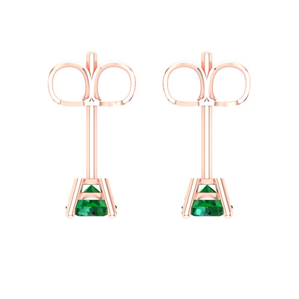 0.5 ctw Emerald Studs Earrings | 4.0mm Round Cut White Gold Push Back | May Birthstone