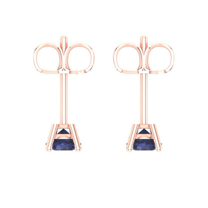 0.5 ctw Blue Sapphire Studs Earrings | 4.0mm Round Cut White Gold Push Back | September Birthstone
