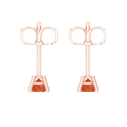 0.5 ctw Red Zirconia Studs Earrings | 4.0mm Round Cut White Gold Push Back | April Birthstone