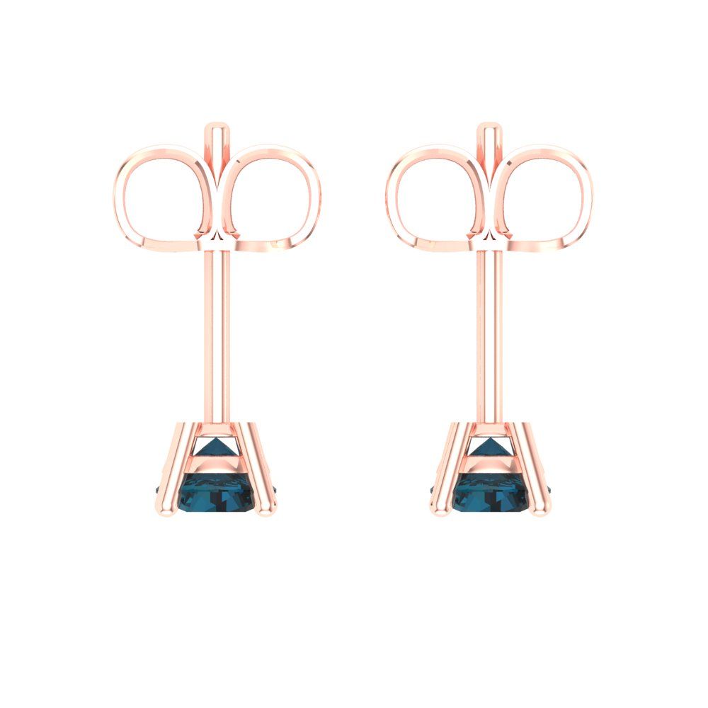 0.5cttw Round Cut Natural London Blue Topaz Gold-Plated 925 Silver Push Back Stud Earrings