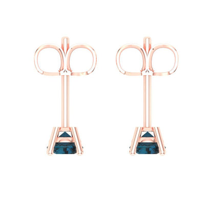 0.5 ctw London Blue Topaz Studs Earrings | 4.0mm Round Cut White Gold Push Back | December Birthstone