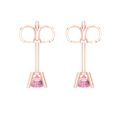 0.5 ctw Pink Zirconia Studs Earrings | 4.0mm Round Cut White Gold Push Back | April Birthstone