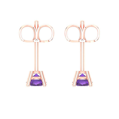 0.5 ctw Amethyst Studs Earrings | 4.0mm Round Cut White Gold Push Back | February Birthstone